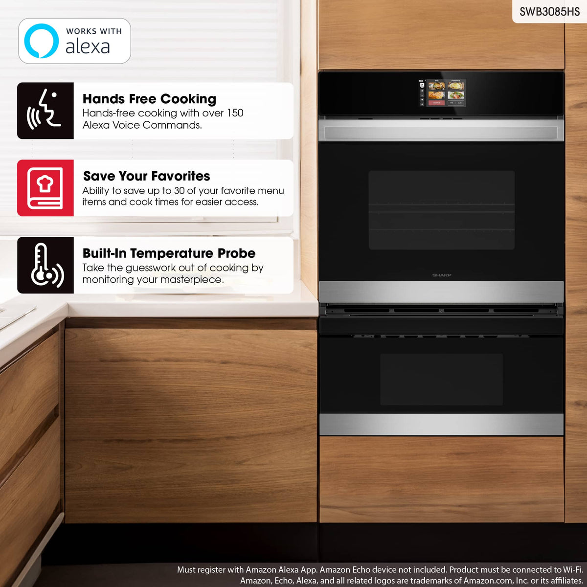 Sharp - 30 In Smart Convection Wall Oven and Microwave Drawer Combination for Single Cutout with Alexa Compatibility (SWB3085HS) - Stainless Steel