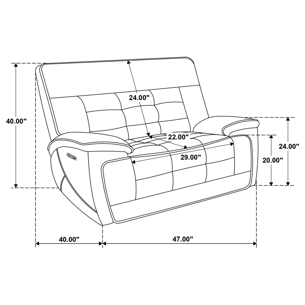 Hayden - Sillón reclinable eléctrico con control doble, puertos de carga USB - Negro
