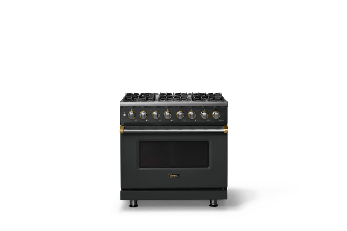 Viking - 36"W 5.6 Cu.Ft. Pro5S Freestanding Sealed 6 Burner Dual Fuel Convection LP Range - Antique Bronze w. Brushed Brass Trim - Antique Bronze