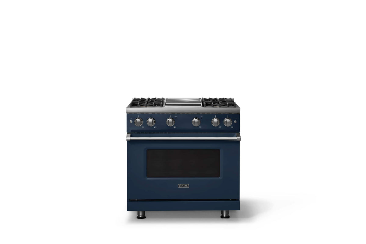 Viking - 36 in. Wide Pro 5 Series 5.1 Cu. Ft. Freestanding Sealed 4 Burner Gas Convection Range w. Griddle - Slate Blue - Slate Blue
