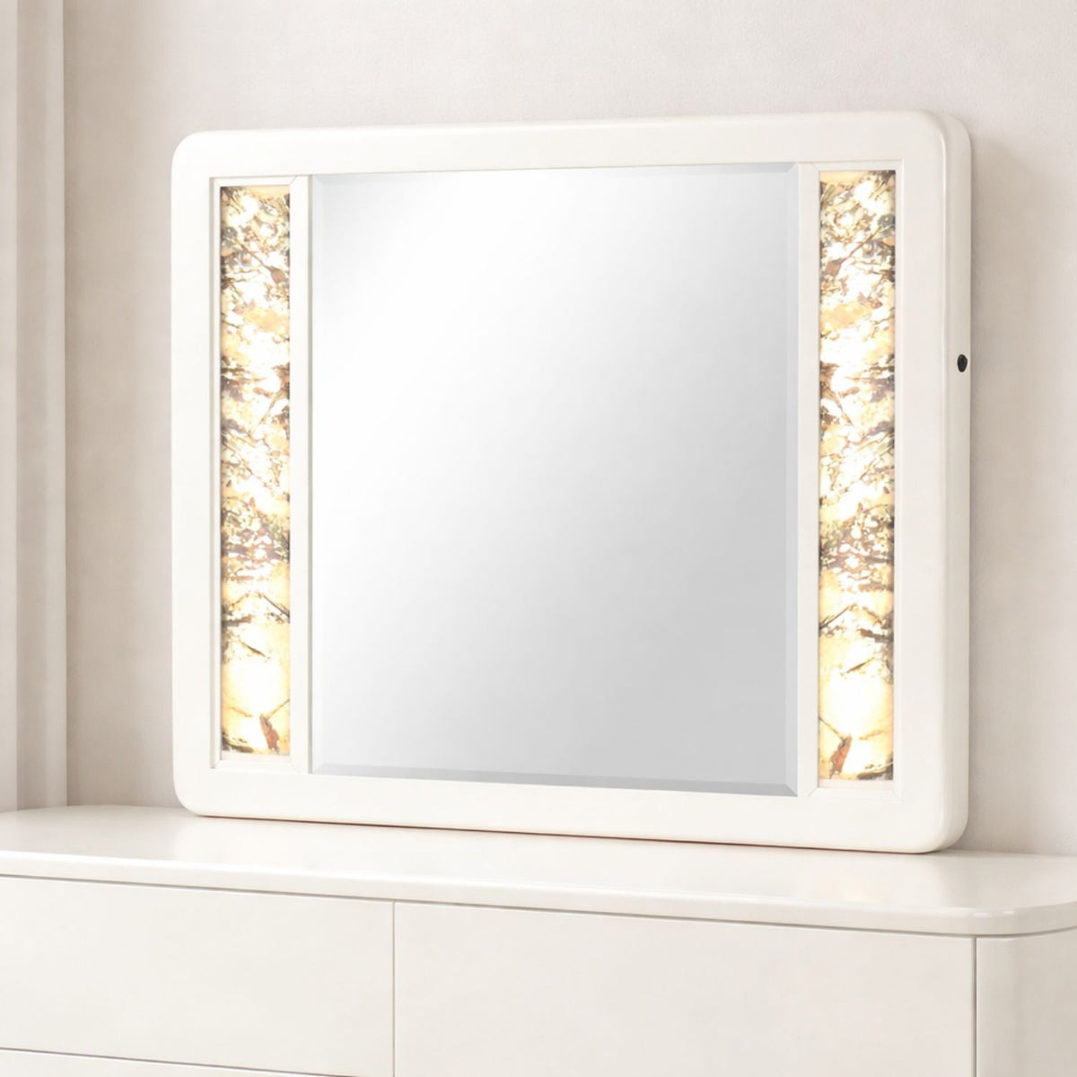 La Pierre - Espejo rectangular y paneles de iluminación LED - Beige