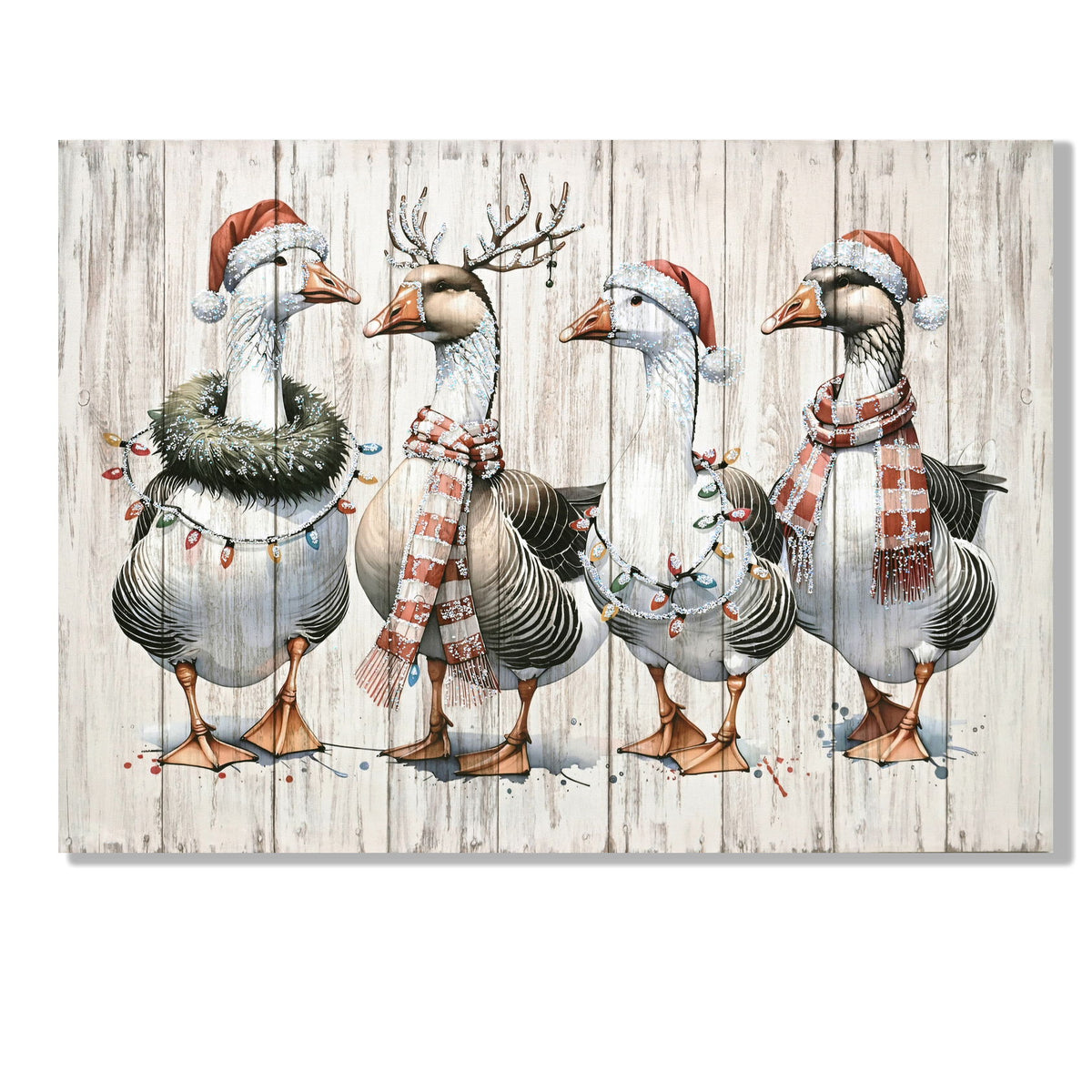 Framed Vintage Duck Wall Art Print, Christmas With Ornaments Watercolor Canvas Poster Wall Decor - Red Buffalo Check