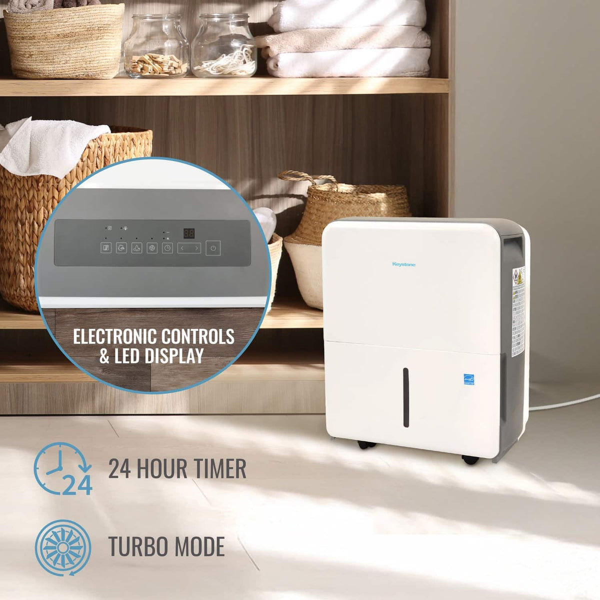 Keystone - 50-Pint 6.35 Quart Dehumidifier with Built-In Pump - White