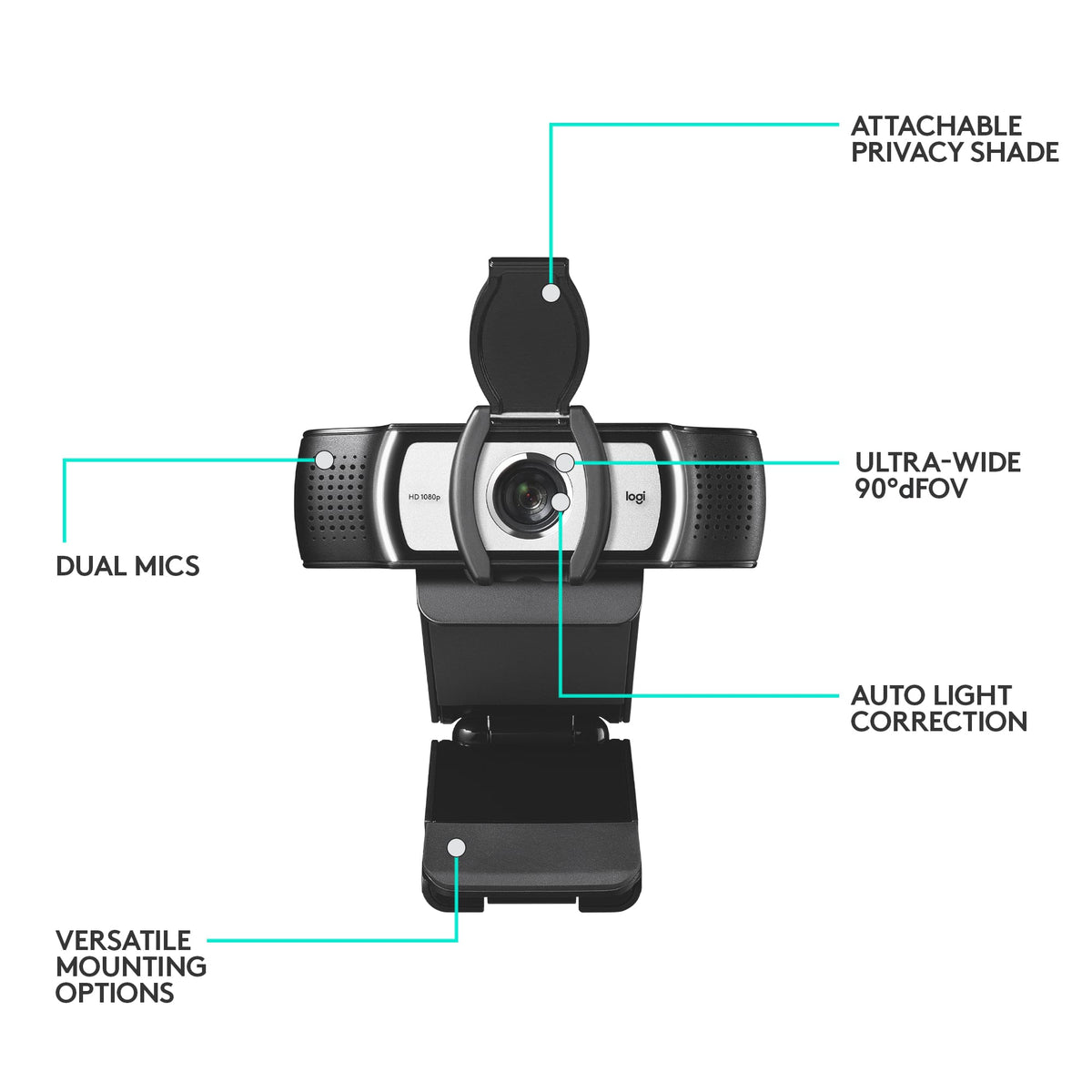 Logitech - Pro Webcam Full HD 1080 for Laptops with Ultra Wide Angle - Black