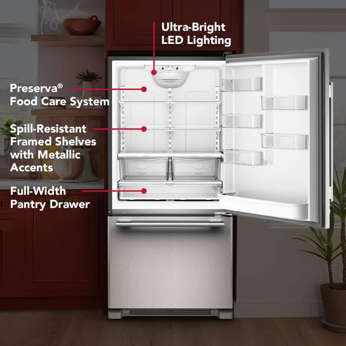 KitchenAid - 22 Cu. Ft. 33-Inch Standard-Depth Bottom Mount Refrigerator with Right Door Swing - Stainless Steel