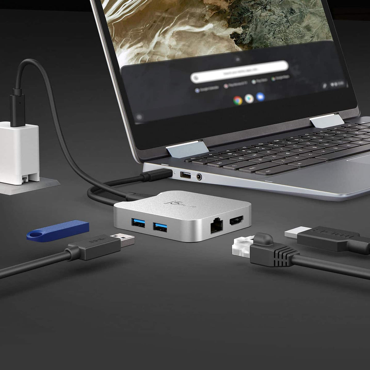j5create - 4K60 Elite USB-C® PD Multi-Port Adapter for ChromeOS, Windows, macOS - Silver