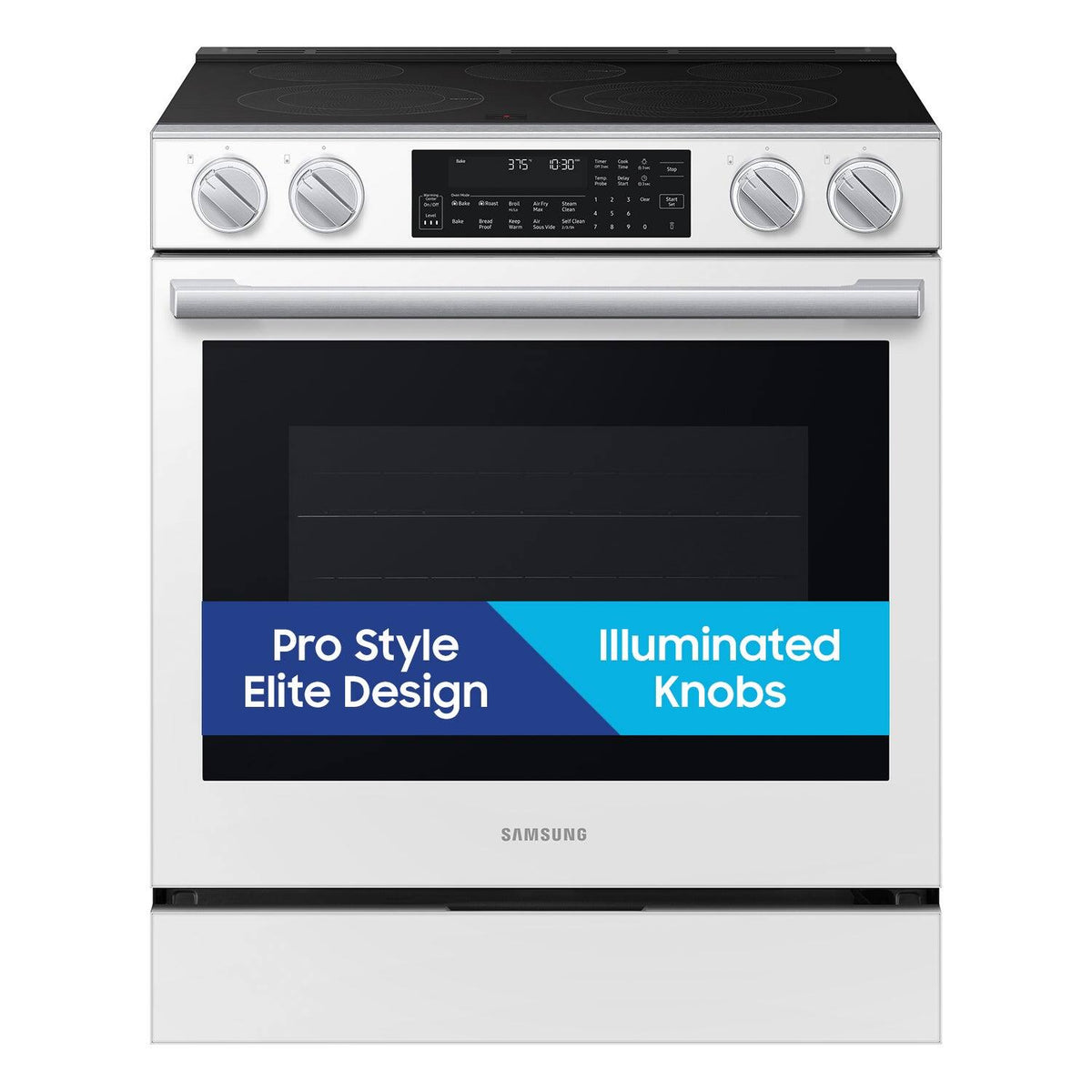 Samsung - 30 in. Wide 4 Burner 6.3 cu. ft. Bespoke Smart Slide-In Electric Range with Illuminated Precision Knobs - White Glass