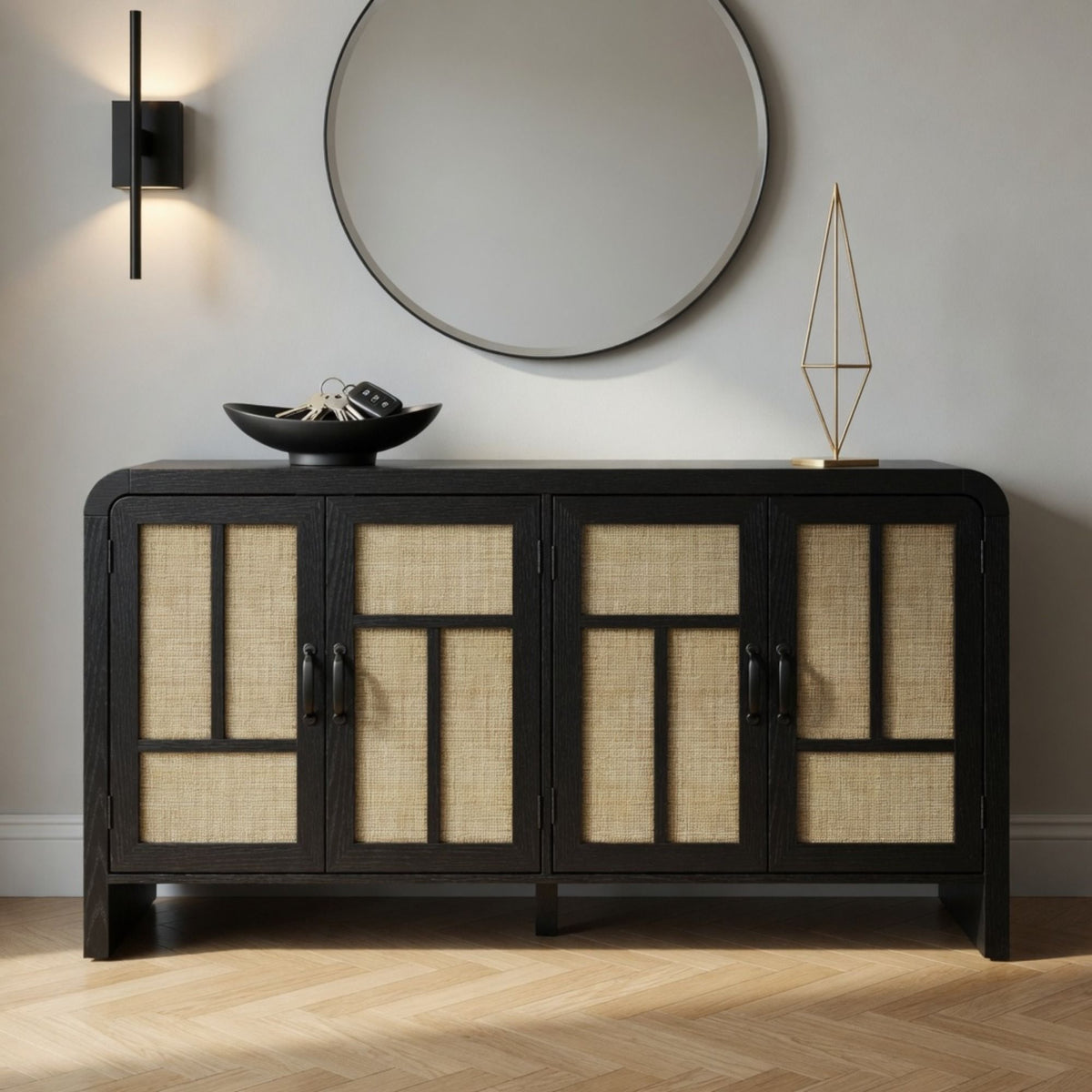 Aparador Buffet con 4 puertas y estantes ajustables - Negro