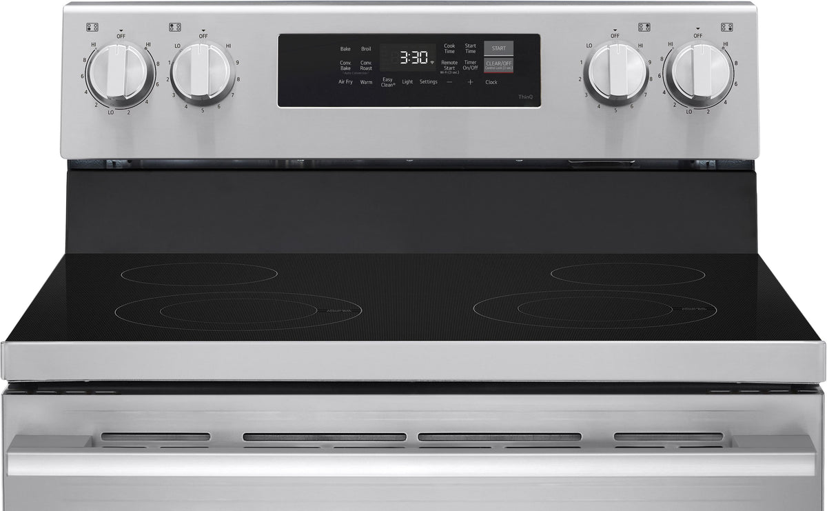 LG - 30-in Wide 6.3 Cu. Ft. Freestanding Electric Convection Smart Range with 4 Elements, Air Fry and WideView Window - Stainless Steel