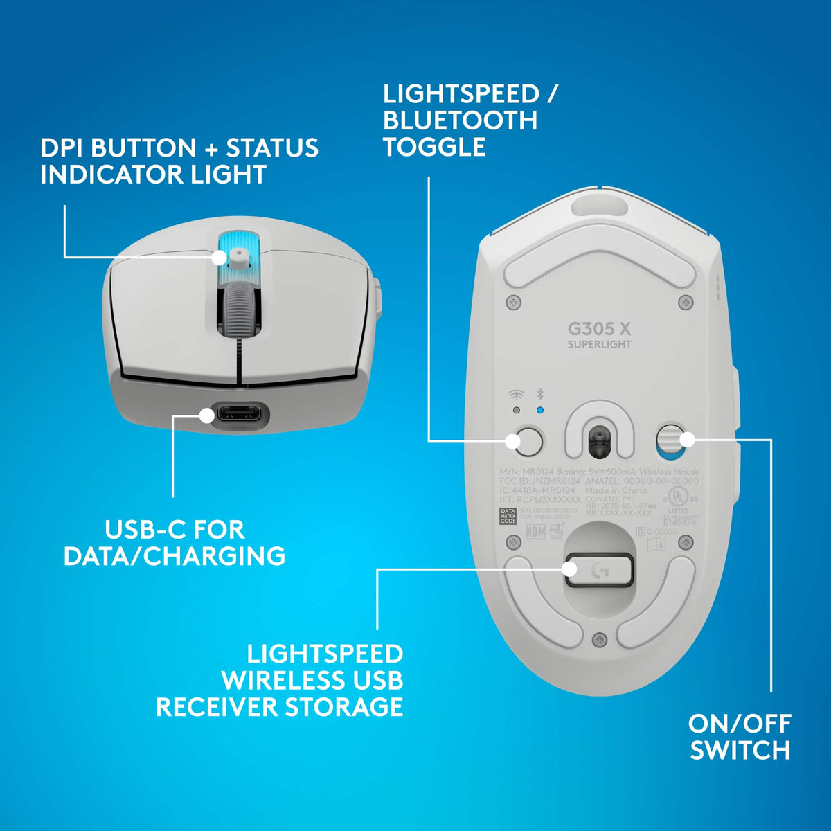 Logitech - G305 X SUPERLIGHT Wireless Bluetooth Gaming Mouse with HERO 44K Sensor and 6 Programmable Buttons for PC/Mac - Wireless - White