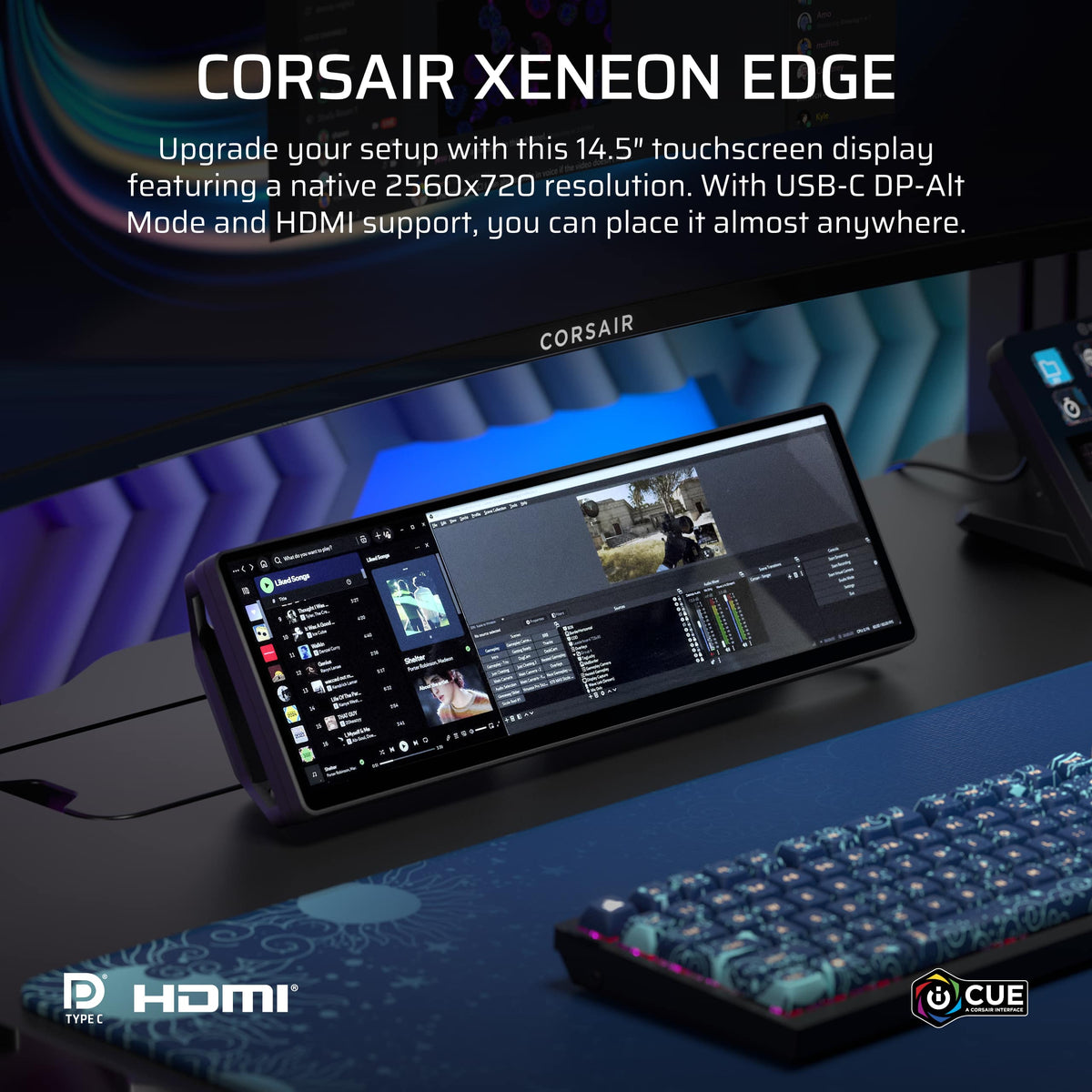 CORSAIR - Xeneon Edge 14.5" LCD 60HZ Touchscreen Versatile Screen - Black