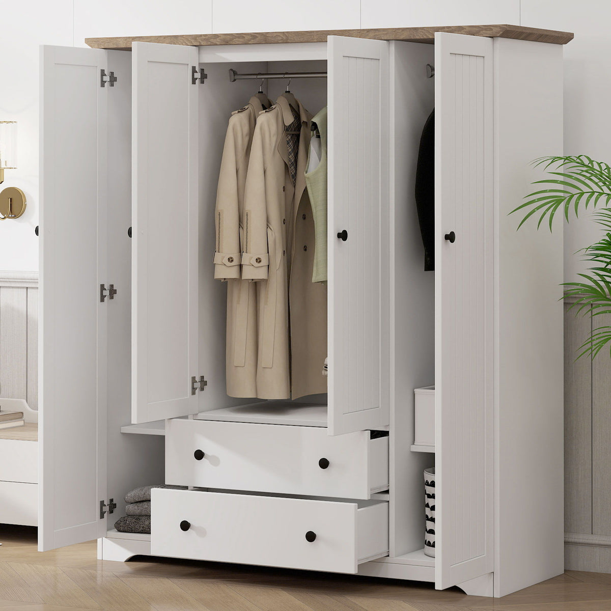 4 Door Wardrobe Armoire With 2 Drawers