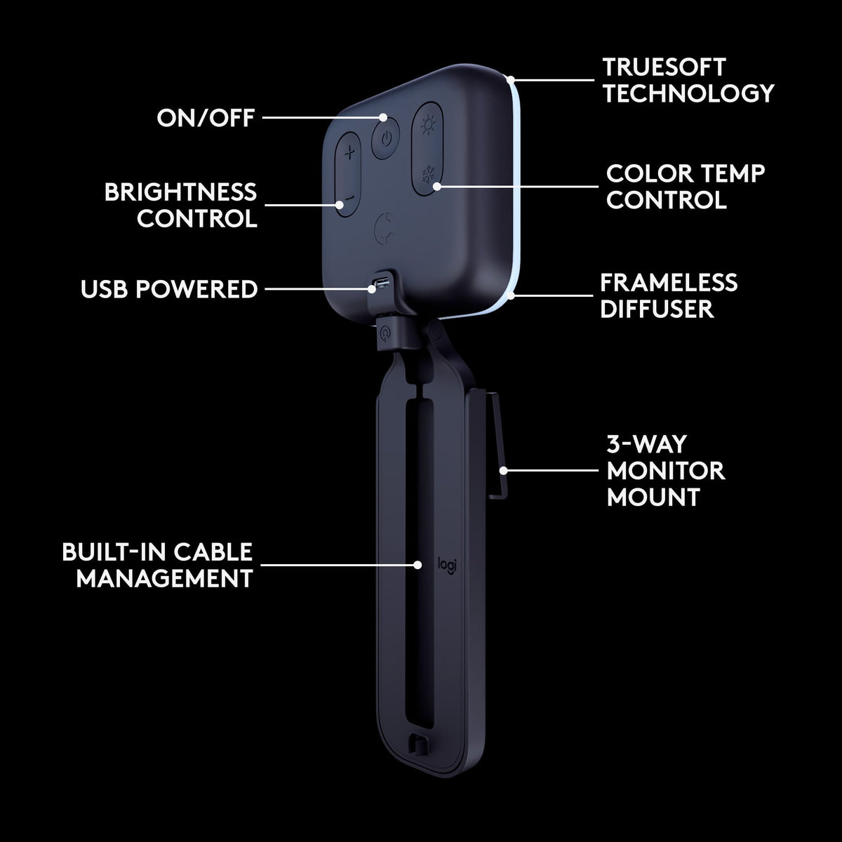 Logitech - Litra Glow Premium LED Streaming Light with TrueSoft, Adjustable mount and Desktop app control for PC/Mac - Graphite