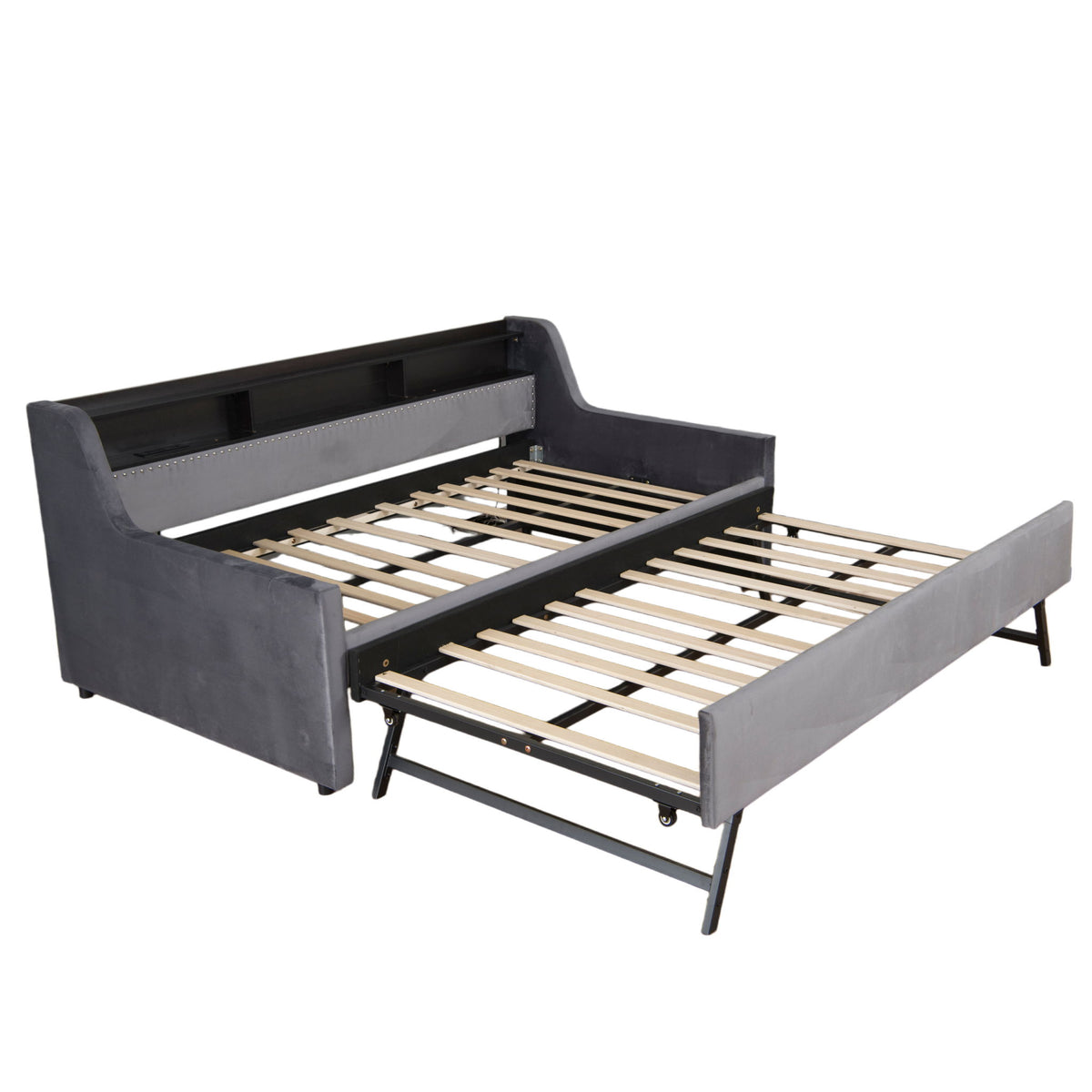 Sofá cama individual con nido, luz LED y estación de carga - Gris oscuro