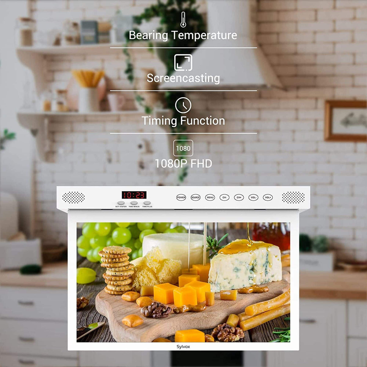 Sylvox - 15.6" Class Under Cabinet Smart Kitchen TV, 1080P HD Google TV, 360° Rotation & 90° Flip-Down Screen Space-Saving Design