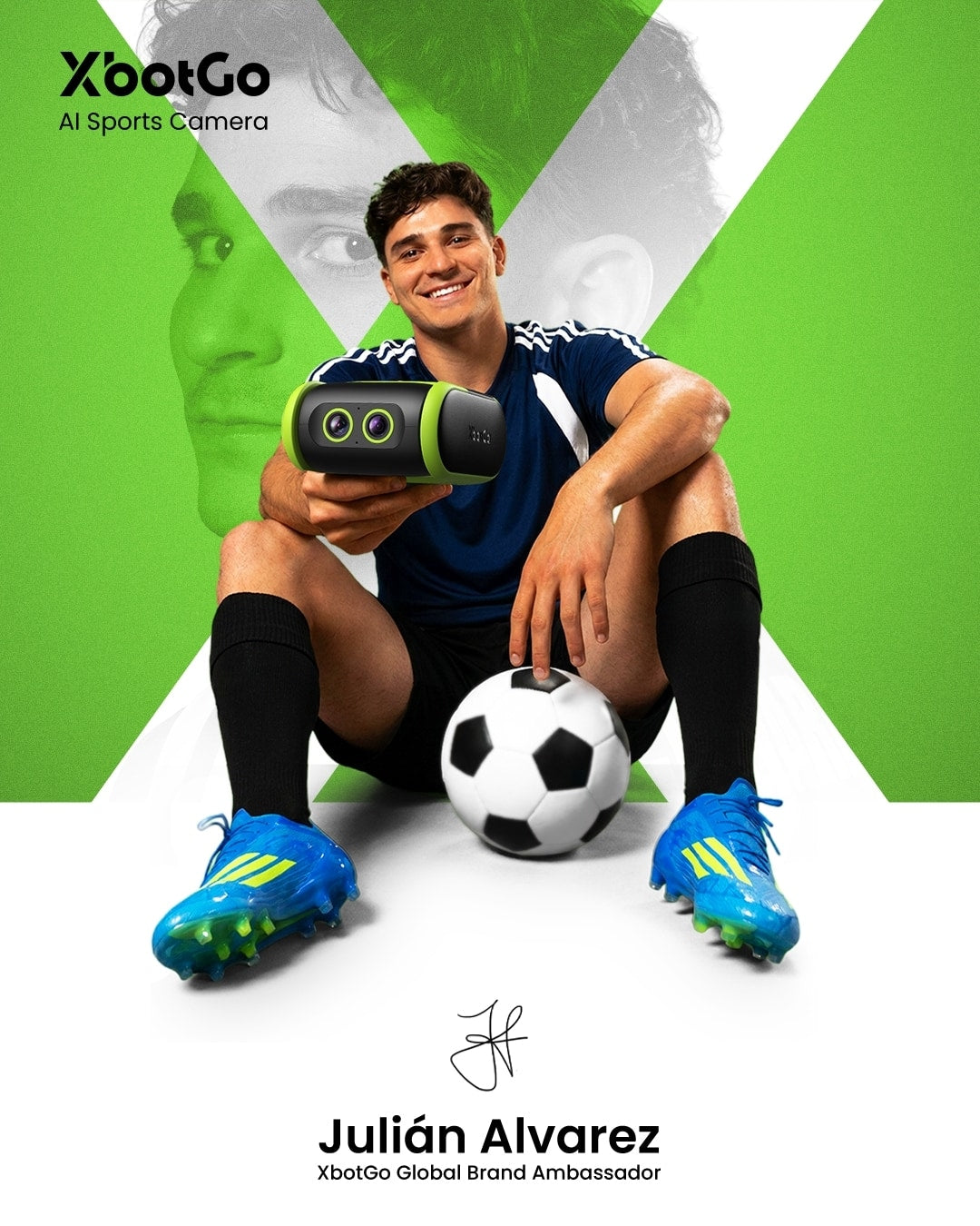 XbotGo - Falcon AI Sports Camera, 4K Auto-Tracking Action Cam for Team Sports, Dual Lens with Live Streaming, No Subscription - Edge Green