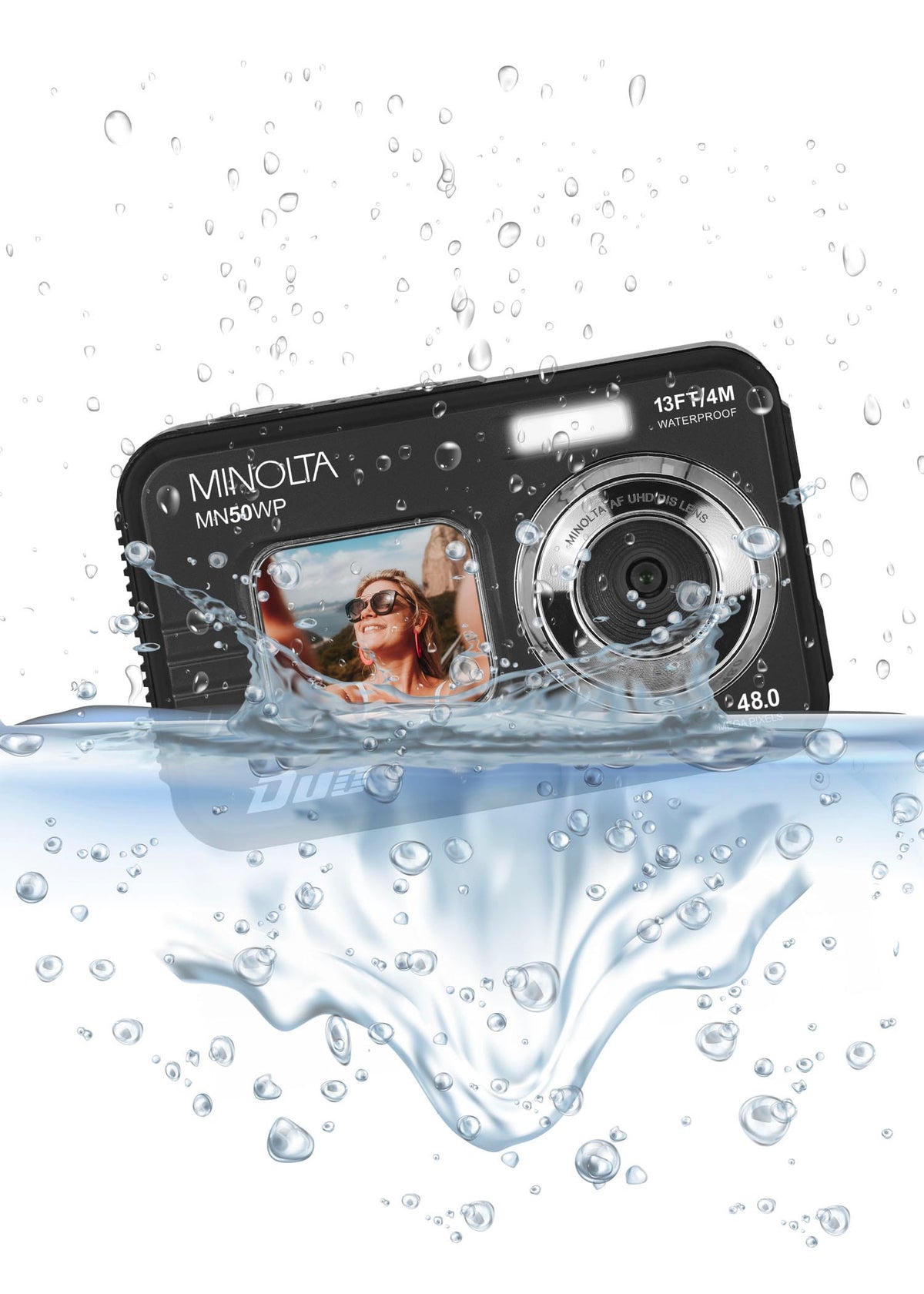 Minolta - Duo MN50WP 48.0 Megapixel Waterproof 5K Video Digital Camera with Dual LCD - Black