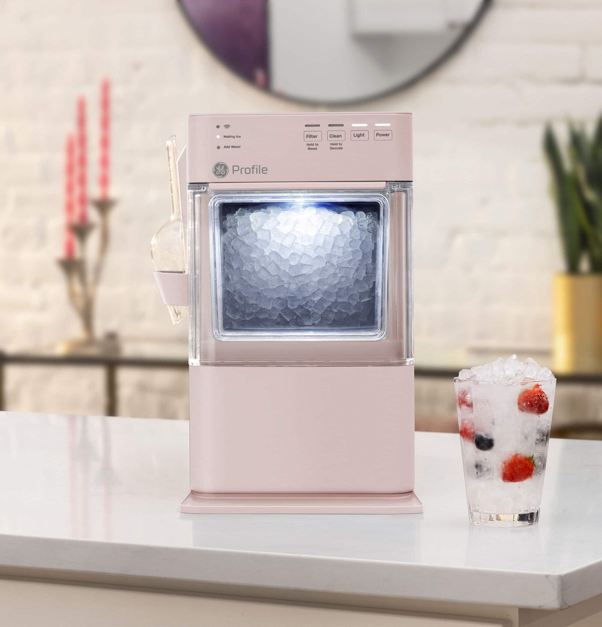 GE Profile - Opal Mini Countertop Nugget Ice Maker, 36 lb Daily Ice Production - Peony Pink