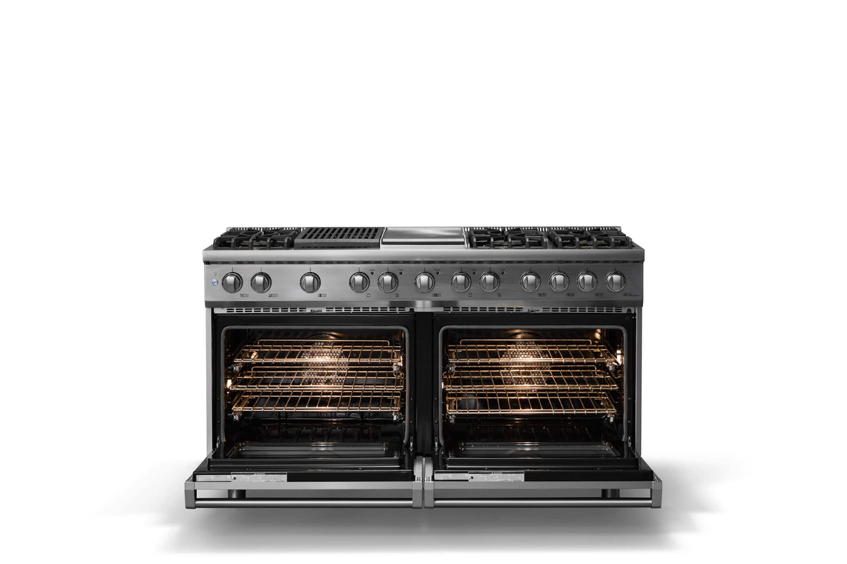 Viking - 60"W. P5S 9.4 Cu.Ft. Freestanding Self-Clean Sealed 8B Dual Fuel Convection Rng/Grdl/Grl-Stainless Steel - Stainless Steel