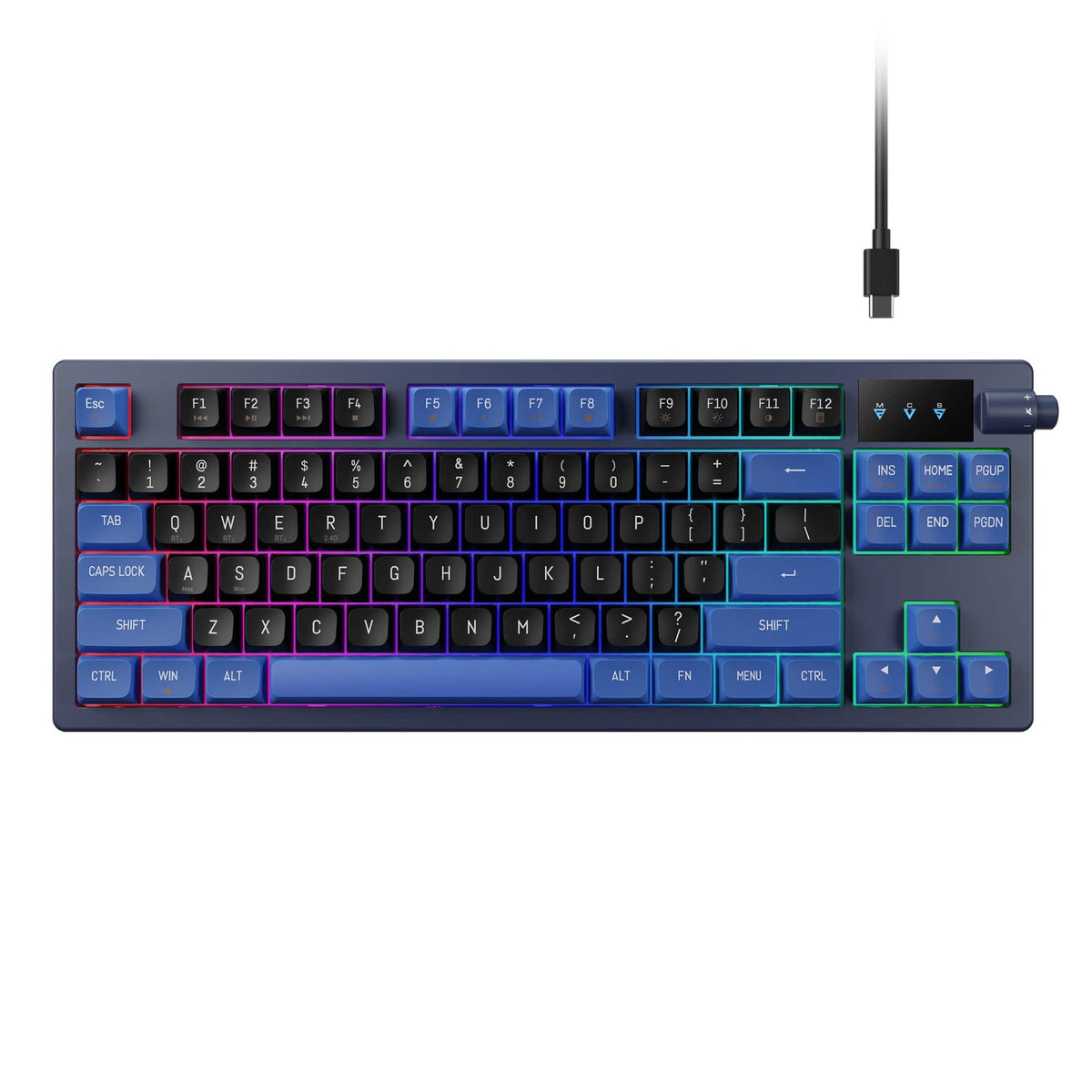 GAMDIAS - HERMES E7 TKL Wired Mechanical Gaming Keyboard with Hot-Swappable Red Switches - Black and Blue