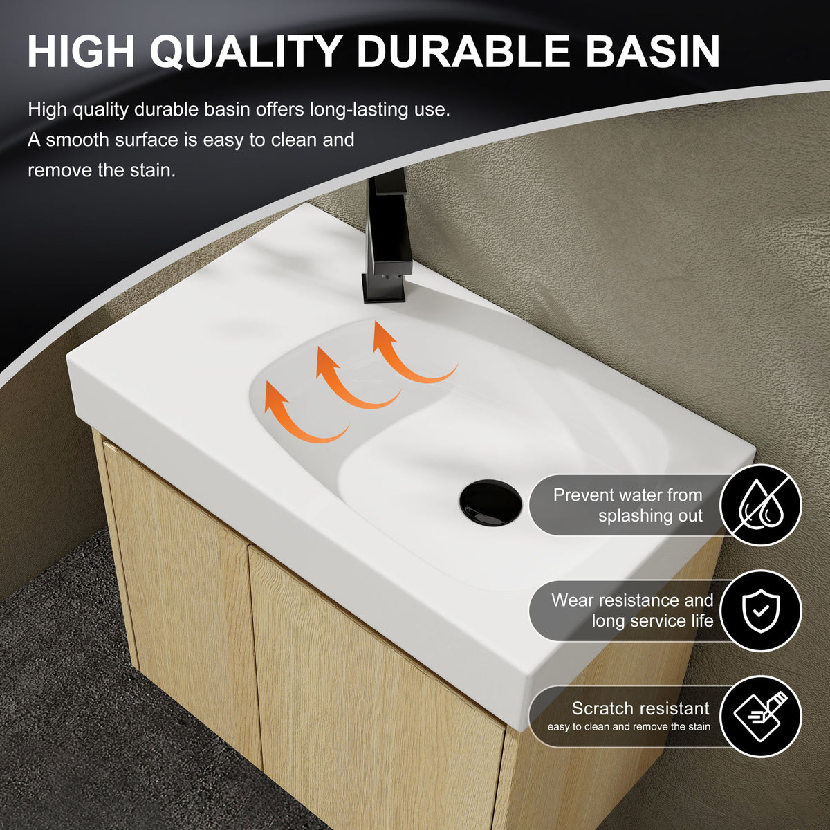 Mueble de baño moderno con lavabo cerámico, combinado con lavabo flotante de pared, armario de almacenamiento