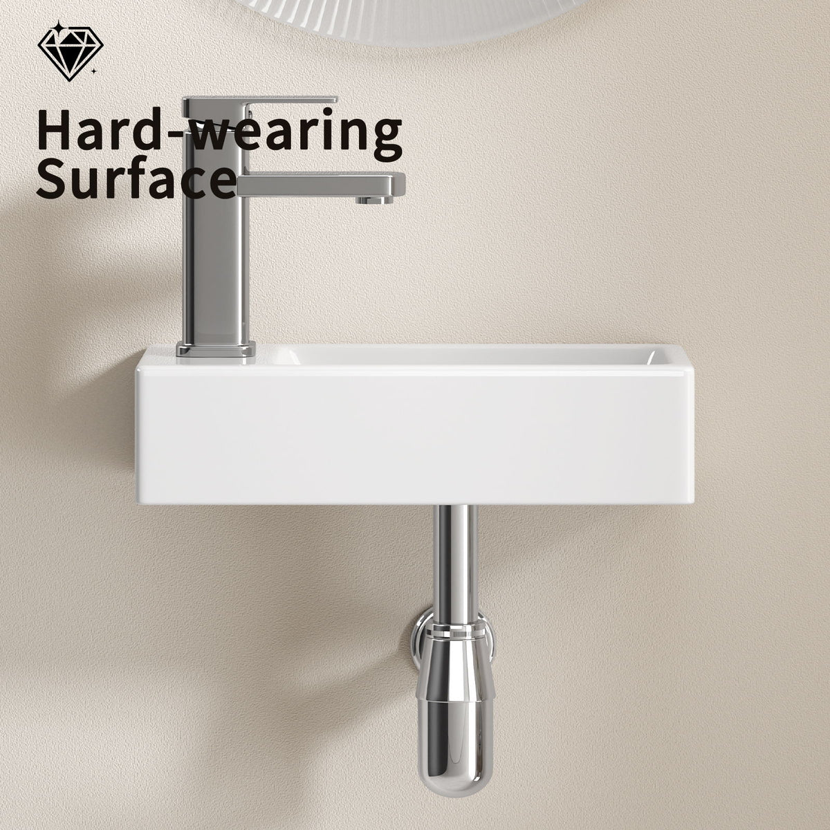 Lavabo de pared con grifo y desagüe