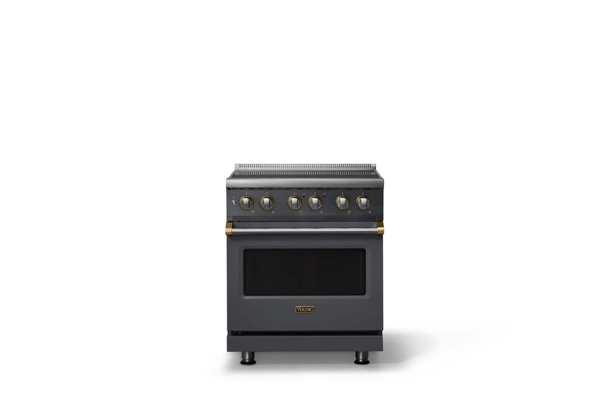 Viking - 30 in. Wide 4 Elements Pro 5 Series 4.7 Cu. Ft. Freestanding Induction Convection Range - w. Brushed Brass - Cast Black