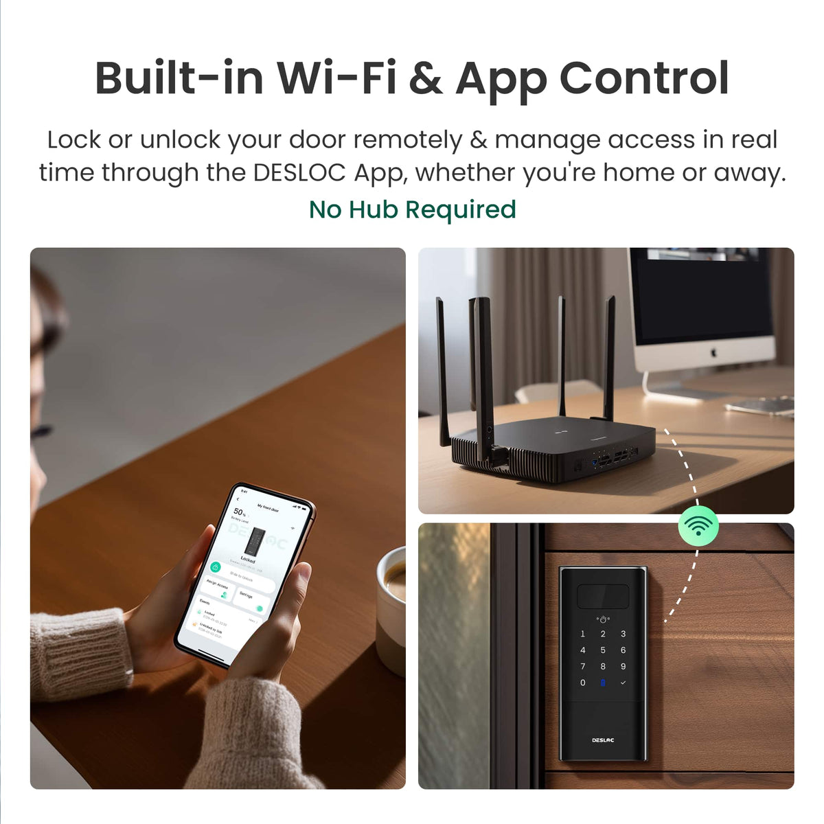 DESLOC - K140 Plus Smart Lock with 10,000mAh Battery Wi-Fi Replacement Deadbolt with Palm Vein Recognition and Auto Lock - Black