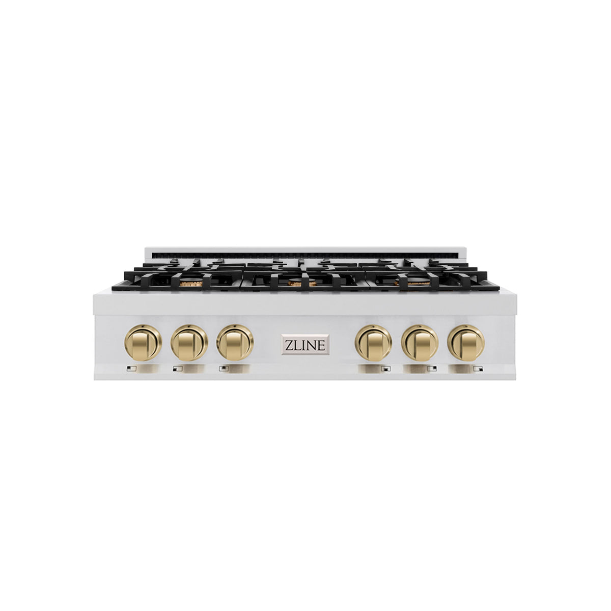 ZLINE - Autograph 36 in. Slide-In Classic Rangetop w/ 6 Burners in Stainless Steel & Champagne Bronze Accents - Stainless Steel