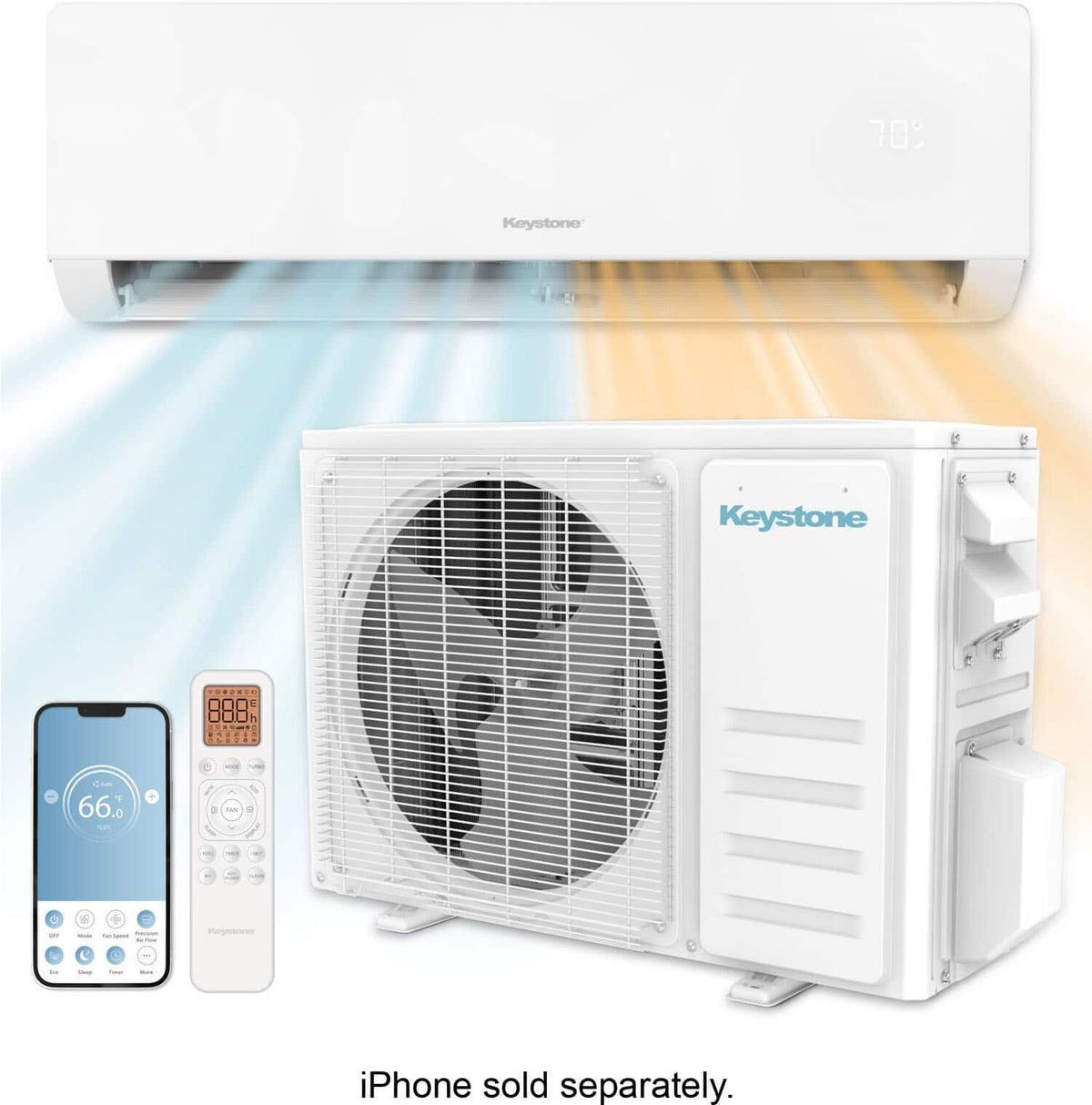 Keystone - Core 230V 1,000 Sq. Ft. 18,000 BTU Smart Mini Split Air Conditioner 18,000 BTU Heater - White