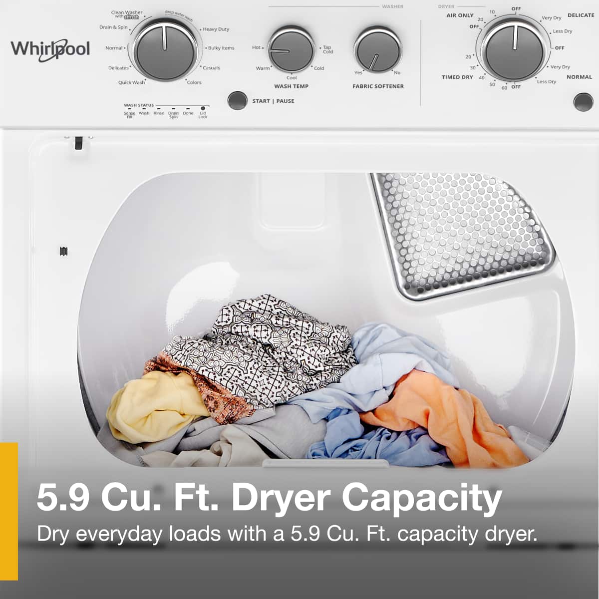 Whirlpool - 3.5 Cu. Ft. Top Load Washer and 5.9 Cu. Ft. Electric Dryer with Dual Action Agitator - White