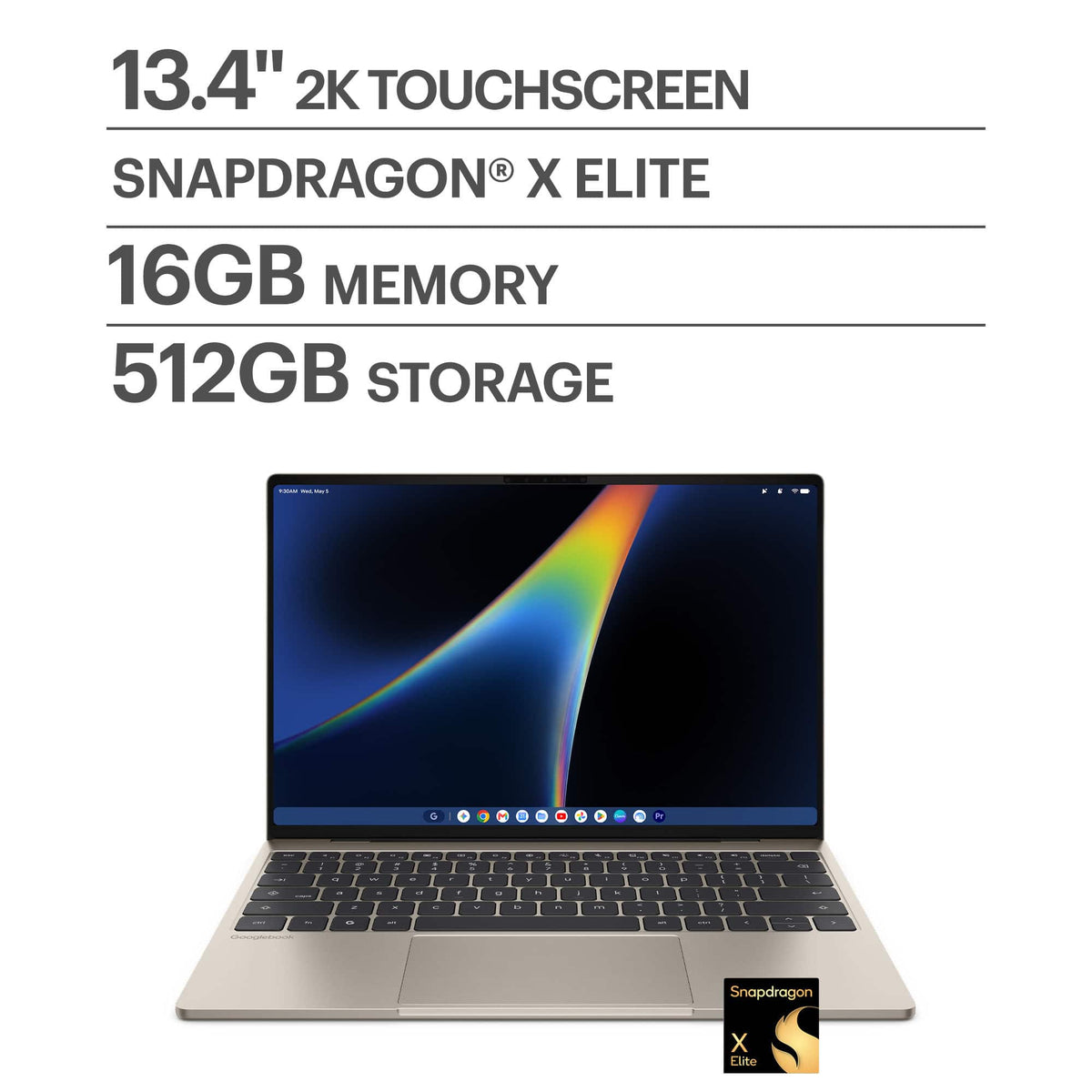 Dell - XPS Googlebook - 13.4" 2.5K Touchscreen Laptop - Snapdragon X Elite X1E-80-100 2024 - 16GB Memory - 512GB Storage - Shimmer