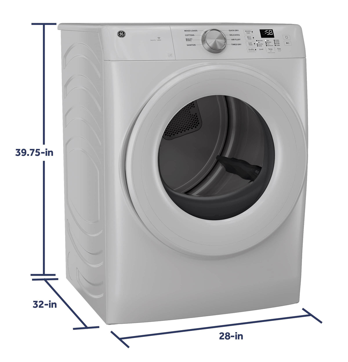 GE - 7.8 Cu. Ft. Stackable Smart Electric Dryer with Sanitize Cycle - White