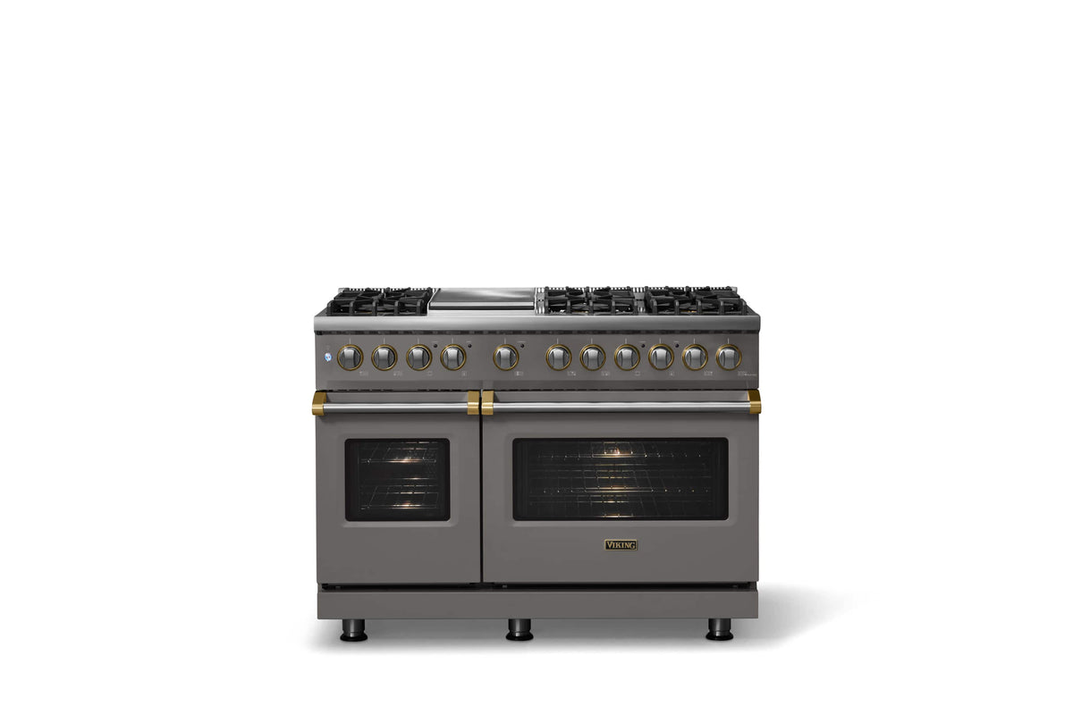 Viking - Pro 5 Series 7.3 Cu. Ft. Freestanding Sealed 6B LP DF Convection Range/Griddle - Damascus Gray w. Brushed Brass Trim - Damascus Gray