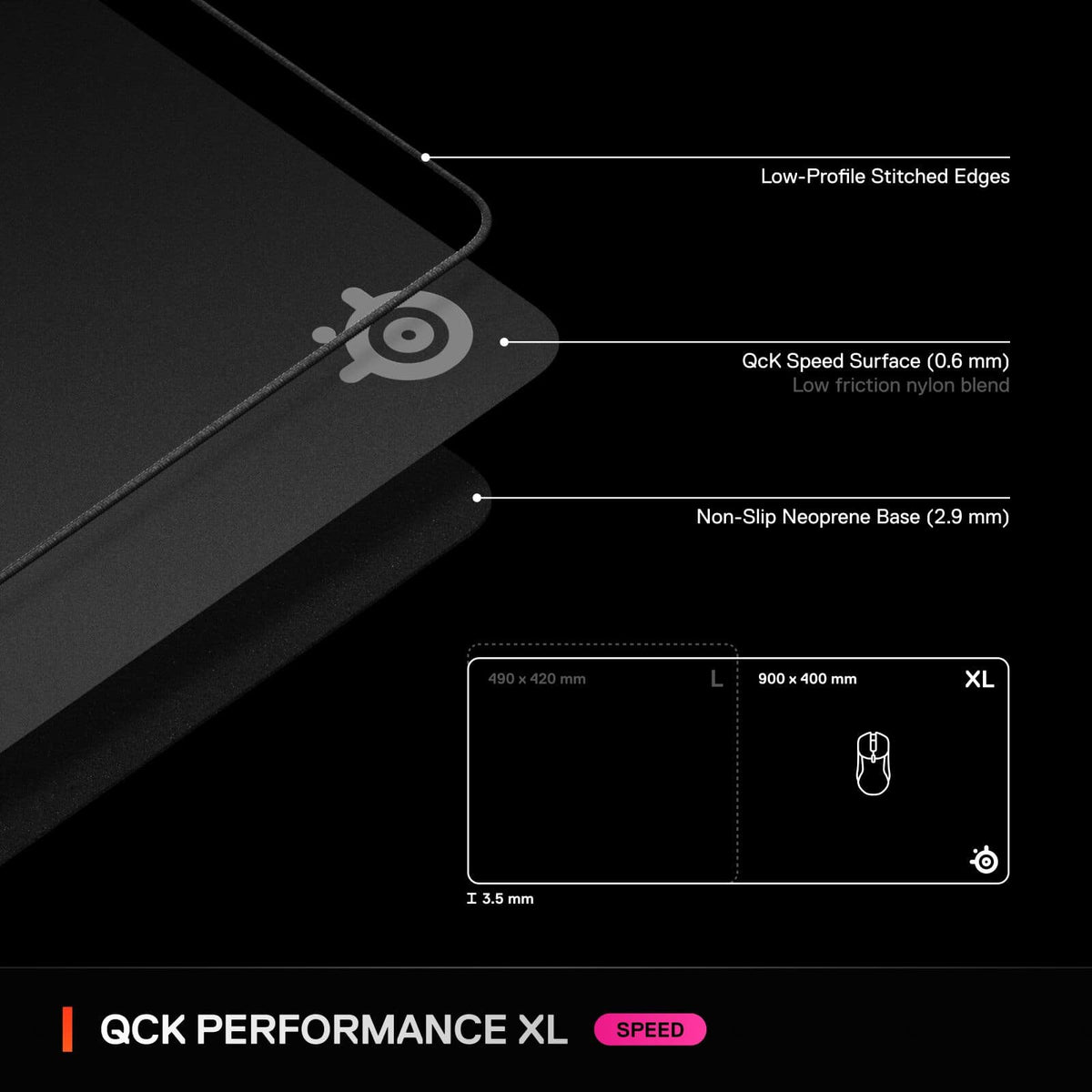 SteelSeries - QcK Performance Gaming Mouse Pad XL - Speed - Black