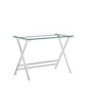 Transparent Glass Computer Desk With Rounded Edges, Tempered Glass Laptop Table - Clear