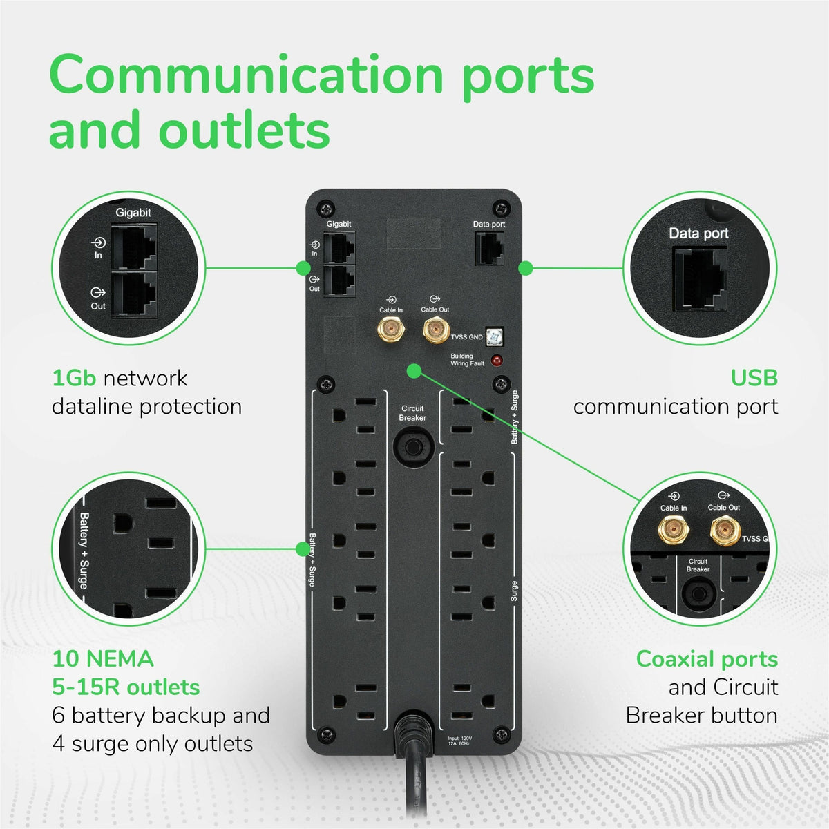 APC - UPS Battery Backup Pro, 1500VA/900W, Tower, 10 Outlets, LCD Display, USB-A + USB-C ports - Black