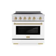 ZLINE - 36 in. Wide 5 Elements Autograph 5.2 Cu.Ft. Paramount Freestanding Induction Range with Bronze Accents & White Door - Matte White