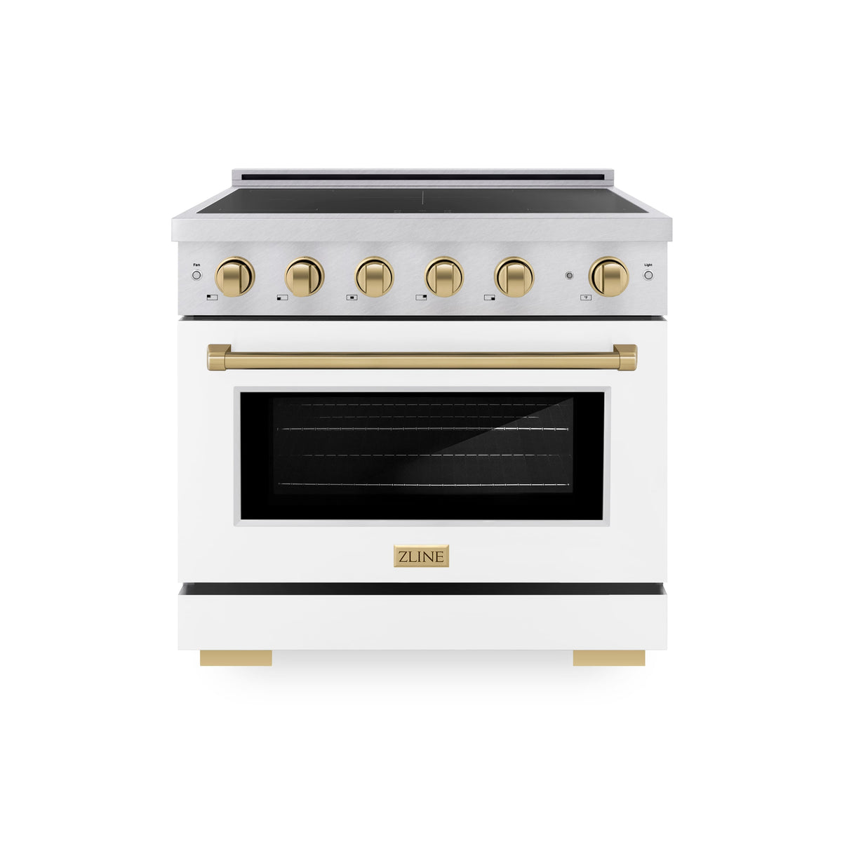 ZLINE - 36 in. Wide 5 Elements Autograph 5.2 Cu.Ft. Paramount Freestanding Induction Range with Bronze Accents & White Door - Matte White