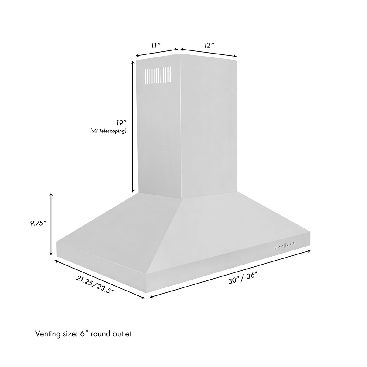 ZLINE - 30 inches - Externally Vented - Island Range Hood - Stainless Steel