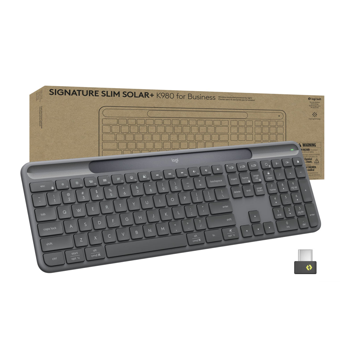 Logitech - Signature Slim Solar+ K980 For Business Full-Size Wireless Scissor Low-Profile Switch Keyboard with Solar Charging - Graphite