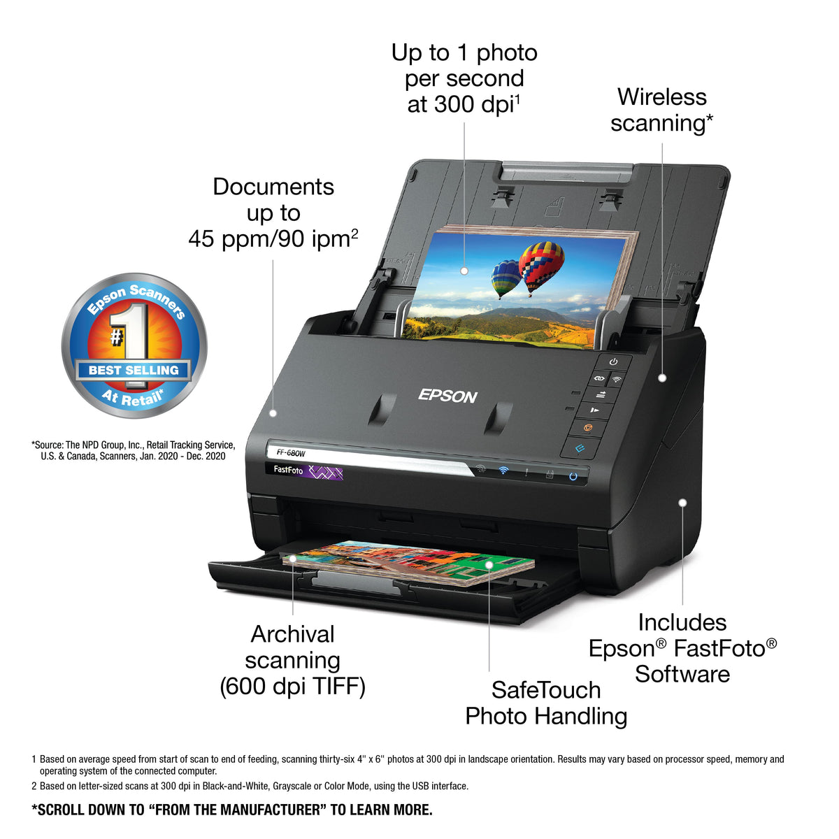 Epson - FastFoto FF-680W Wireless High-speed Photo Scanning System - Black