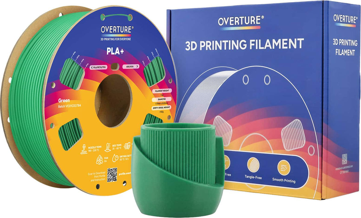 Overture - 1.75 mm PLA+ 3D Printer Filament - Green