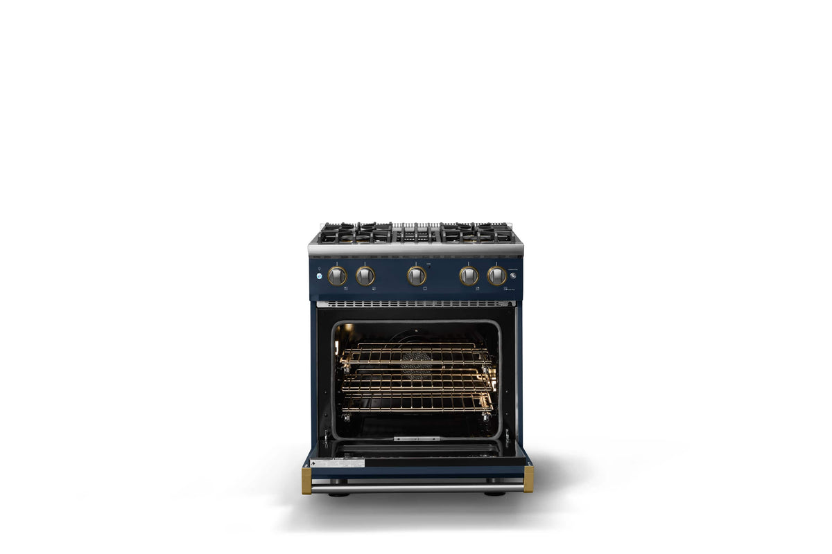 Viking - 30 in. Wide Pro 5 Series 4.0 Cu. Ft. Freestanding Sealed 4 Burner Gas Convection Rangewith Brushed Brass Trim - Slate Blue