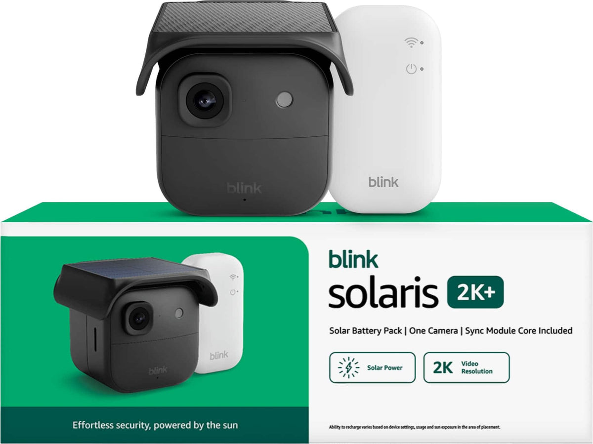 Blink - Solaris 2K+ - Solar-powered wireless smart security camera, runs in as little as 45 minutes of direct sun, System - Black
