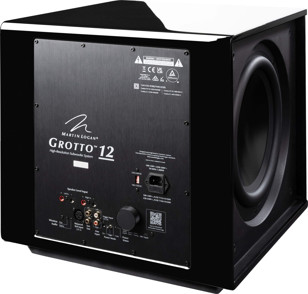 MartinLogan - Grotto 12, 12” Hybrid, Powered Subwoofer with Magnitude MT-2kW Amplifier, Sub Control App, and Wireless Built-In - Gloss Black