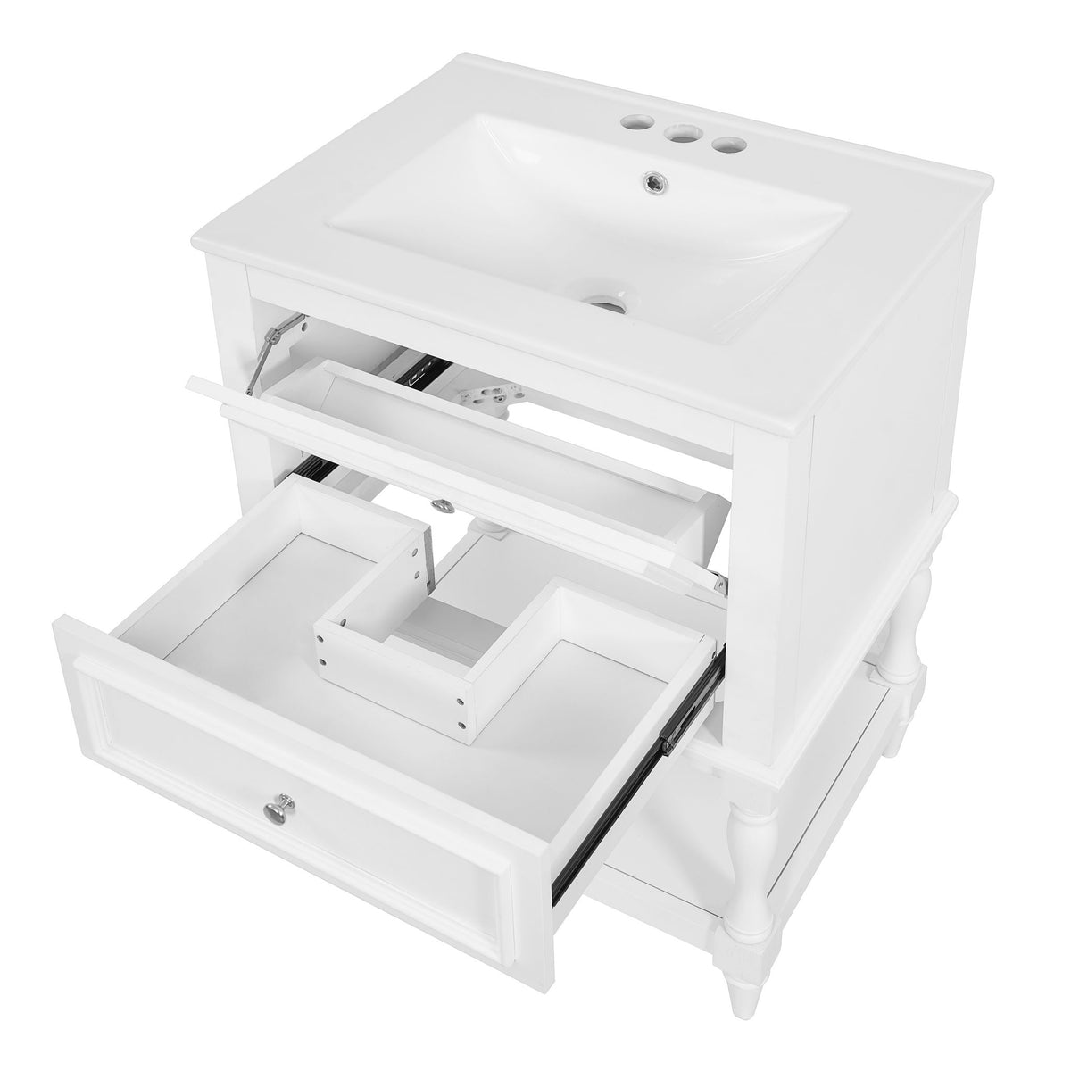 Bathroom Vanity With Sink, 2 Drawers Storage Cabinet, Open Shelf