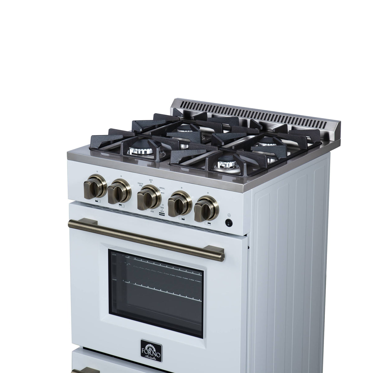 Forno Appliances - 24 in. Wide 4 burner Breno 2.3 Cu. Ft. Freestanding Gas Range with Antique Brass Accents - White