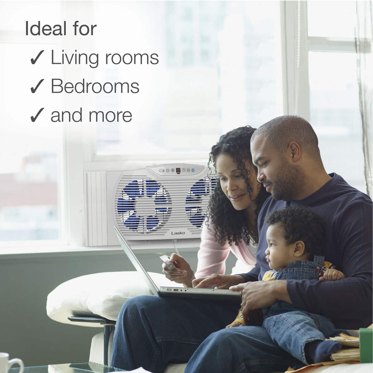 Lasko - Electrically Reversible Twin Window Fan with Bluetooth - White