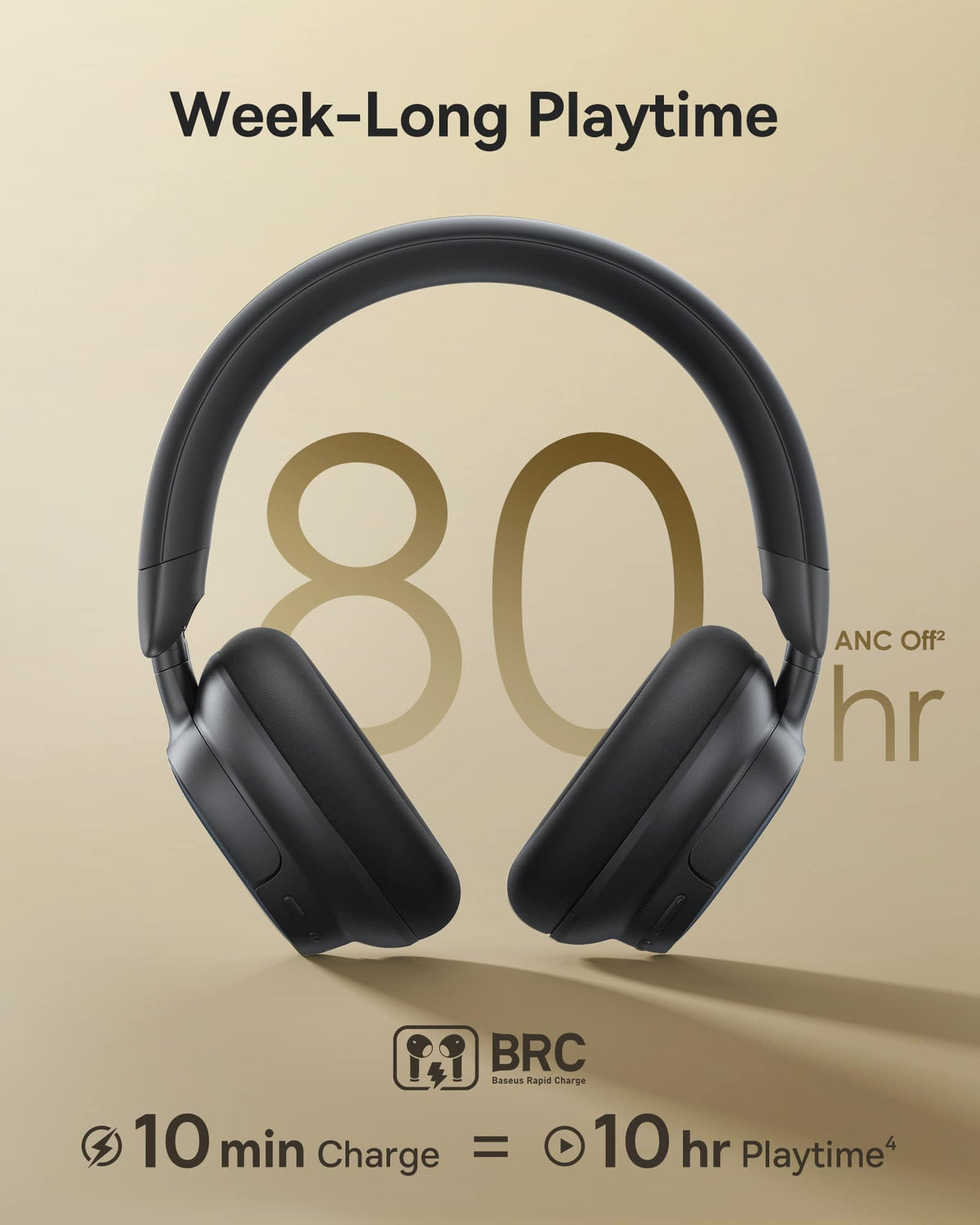 Baseus - Bowie MH1 Over-Ear Headphones - Adaptive Hybrid ANC,LDAC Hi-Res,80-Hour Playtime,Bluetooth 6.0 - Black
